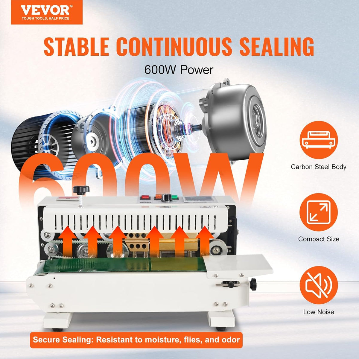 VEVOR Horizontale continue bandverzegelingsmachine voor zakken, lasbreedte 6-12 mm, digitale temperatuurcontrole, telfunctie, folielasapparaat voor plastic zakken 0,02-0,8 mm