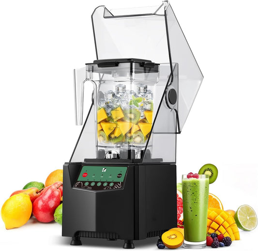 Huanyu 1000 W commerciële blender 2 liter inhoud smoothie mixer met geluiddichte afdekking, snelheidsregeling, 4-in-1 mixer