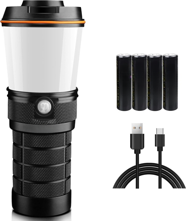 Campinglamp - Kampeerlamp - LED-lantaarn - Dimbare - Draagbare - met 4 Li-Ion Batterij - Oplaadbare Zaklamp - voor Buiten - Camping - Noodsituatie - 2700K-5000K - 800Lm - 3.7V - 44.4W/u - Zwart