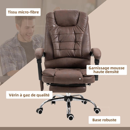 Vinsetto Bureaustoel, massage, verwarmd, bureaustoel, ergonomisch, in hoogte verstelbaar, rugleuning kantelbaar, microvezeldoek, bruin