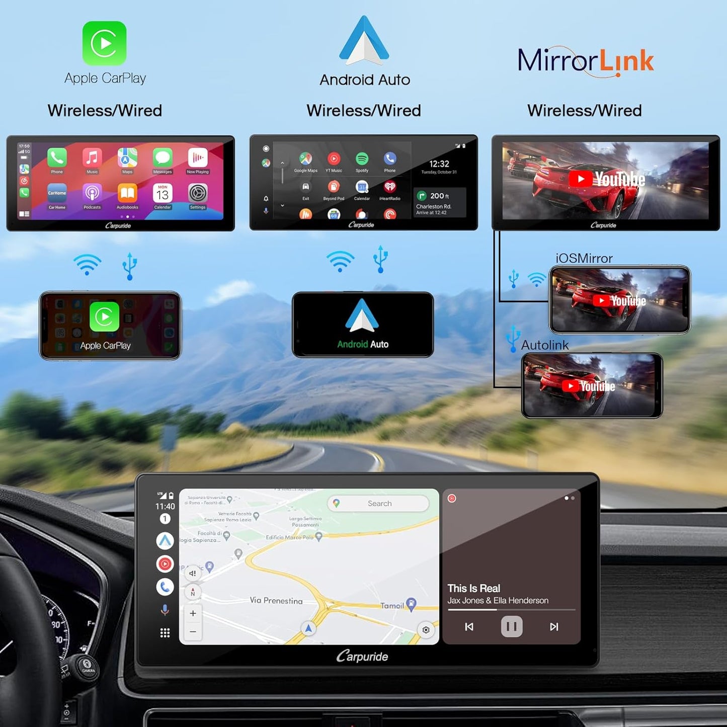 Autoradio – Auto Radio – Car Stereo – Multimedia Radio – Inbouw Radio – 10,3 Inch HD Touchscreen – Draadloze CarPlay & Android Auto