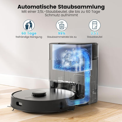 Robotstofzuiger – Robotstofzuiger Met Dweilfunctie – Stofzuigrobot – Robotstofzuiger Voor Huisdieren – Robotstofzuiger Met Navigatie – LiDAR Navigatie – 180 Minuten Looptijd – 3,5L Stofzak Met Afzuigstation
