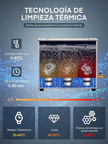 Ultrasone reiniger, 6,5 l, professioneel, digitaal, met verwarming en timer, ideaal voor sieraden, auto-onderdelen (ventielen/versnellingsbak), wapens en laboratoria