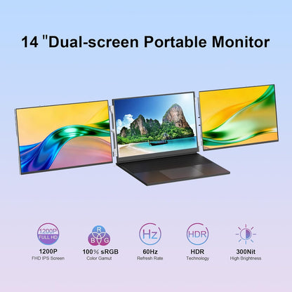 14 Inch Draagbare Monitor voor Laptop – Draagbaar Scherm – Extra Scherm – Tweede Scherm – Extern Beeldscherm – 1920 x 1200 IPS – 100% sRGB