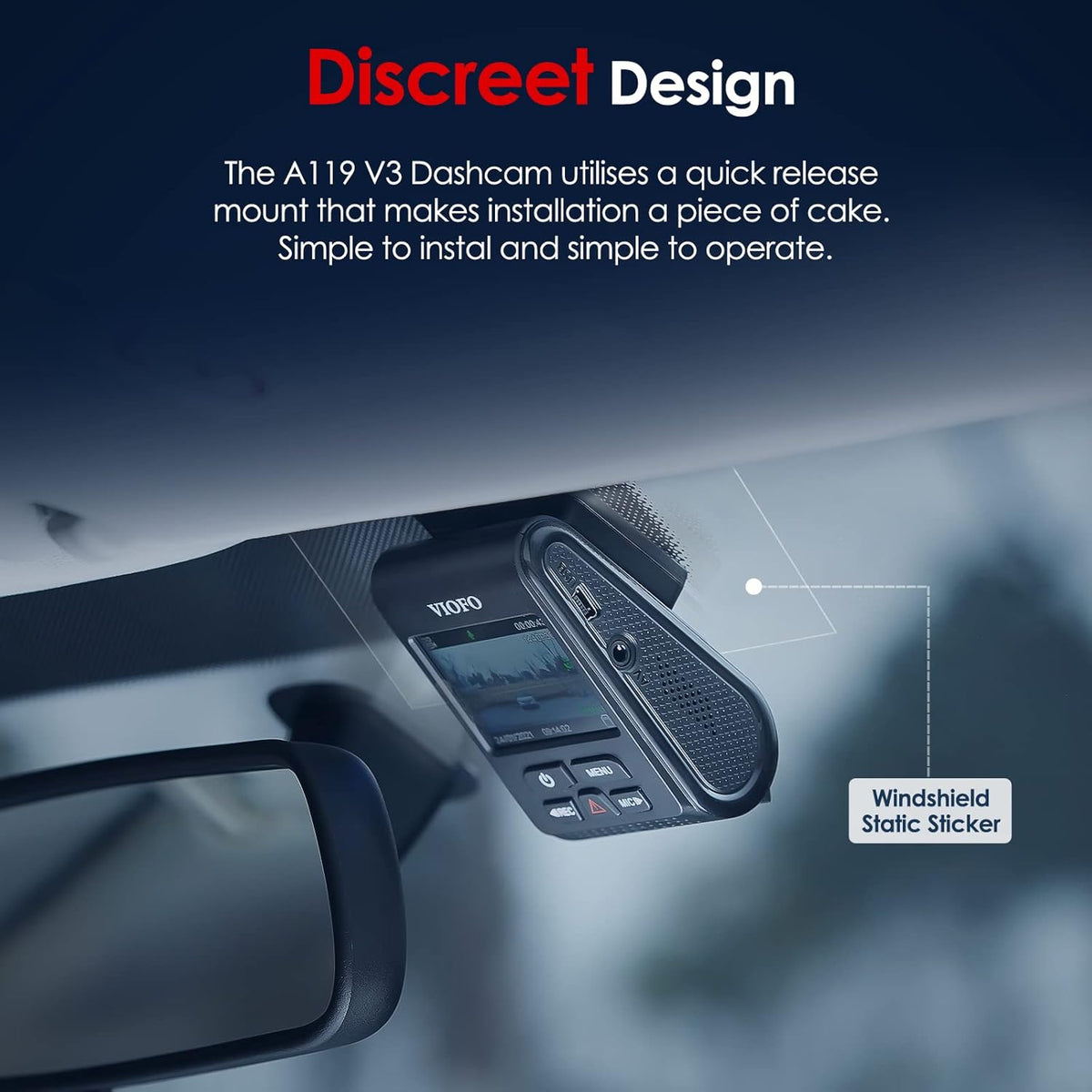 VIOFO Alleen A119 V3 Dash Cam Front Camera - G-sensor Bewegingsdetectie GPS HDR Verbeterde Nachtzicht Dash Camera - 140° Groothoek, Compact 2.0" LCD-scherm in autocamera voor auto's