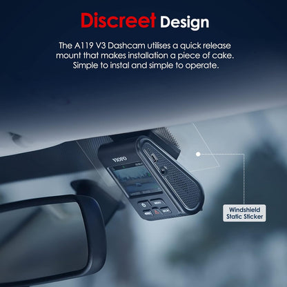VIOFO Alleen A119 V3 Dash Cam Front Camera - G-sensor Bewegingsdetectie GPS HDR Verbeterde Nachtzicht Dash Camera - 140° Groothoek, Compact 2.0" LCD-scherm in autocamera voor auto's