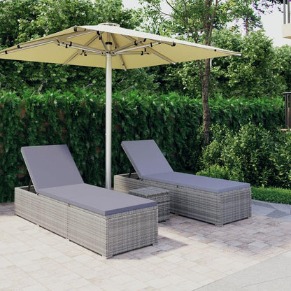 vidaXL 3-piece Sunbed set with tea table poly rattan grey