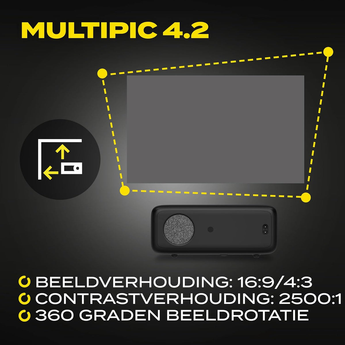 Overmax Multipic 4.2 Full HD 1080p LED Projector: 200" Groot Scherm 4500 Lumen 50000u Lampduur Wi-Fi & BT HMDMI USB Ingebouwde Luidspreker Beleef EURO 2024 en Filmavonden Thuis in Ultieme HD Kwaliteit