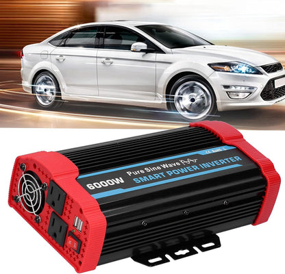 6000 W Continu/12000 W Piekvermogenomvormer, DC 12V Naar 220V-240V AC-converter Ingebouwde 4 Koelventilatoren, Universele Zuivere Sinusomvormer voor 12V-voertuigen, Campers, Vrachtwagens, Campers