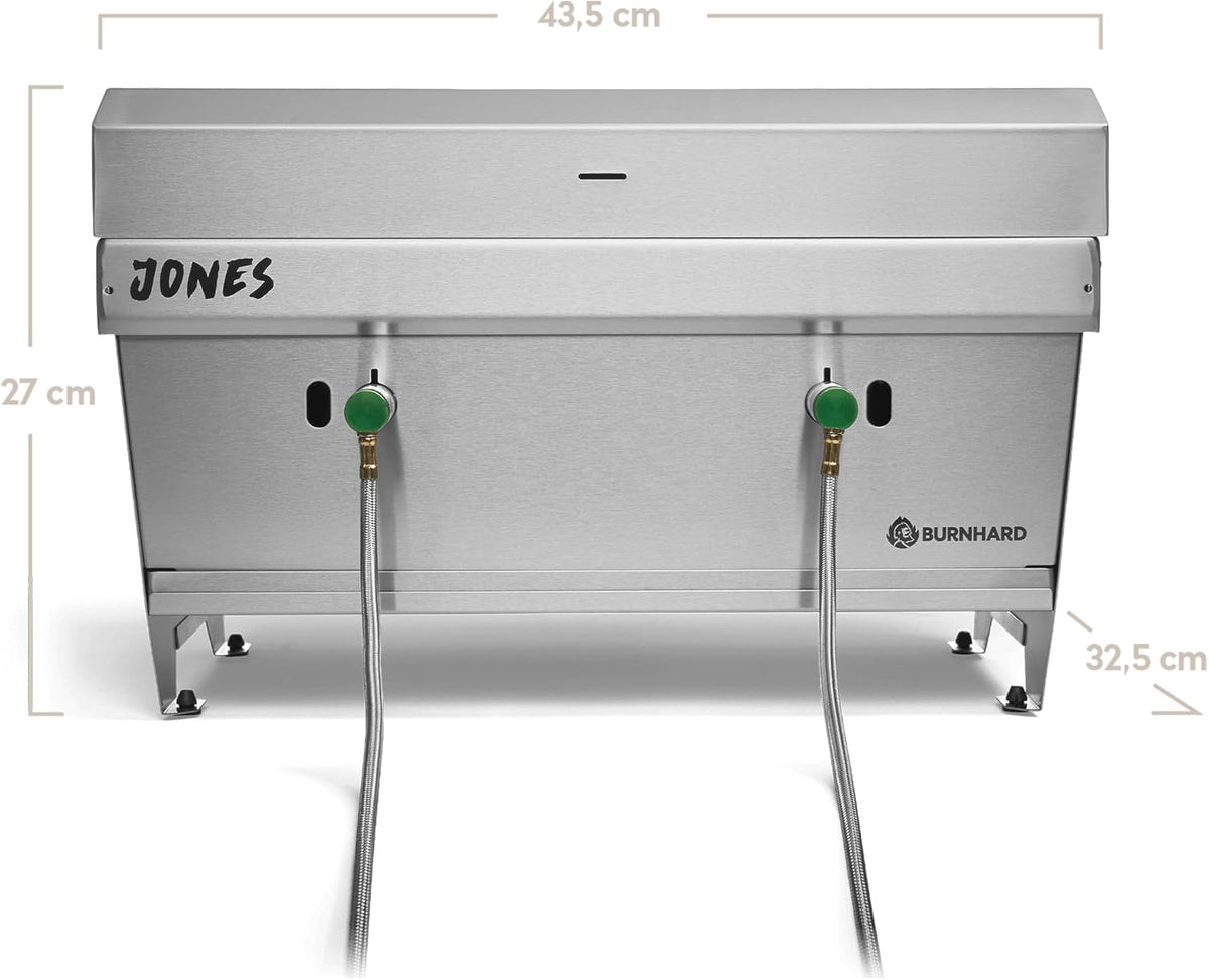 Campinggrill 2-pits BURNHARD® 6,4 kW, FitnFire™-systeem, roestvrij staal, 500°C, compact, lichtgewicht, incl. multitool, draagtas – JONES opvouwbare grill