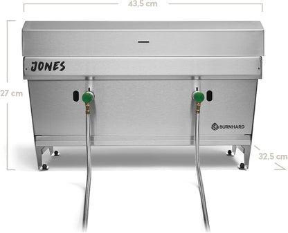 Campinggrill 2-pits BURNHARD® 6,4 kW, FitnFire™-systeem, roestvrij staal, 500°C, compact, lichtgewicht, incl. multitool, draagtas – JONES opvouwbare grill