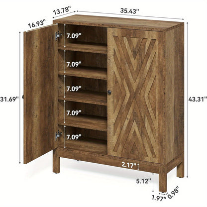 Schoenenkast – Schoenenrek – Schoenenopberger – Opbergkast – Schoenenbank – 5 Lagen – Verstelbare Planken – Industrieel Bruin Hout – Stevig Vloerstaand Design