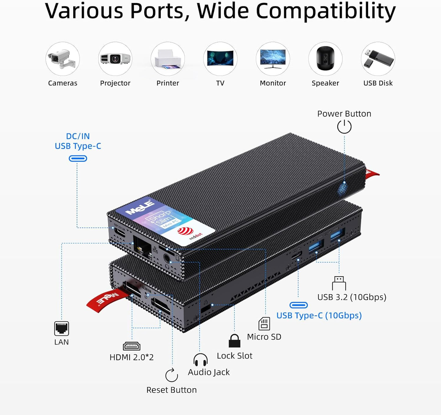 Mini PC – Mini Computer – Mini Desktop – Pocket PC – Compact PC – Intel N100 Quad-Core – 8GB RAM 256GB SSD – Dubbele HDMI-uitgang – USB-C PD3.0