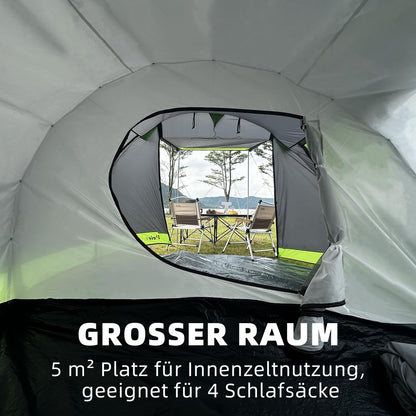 Tunneltent voor 4 personen, tipi-tent, grote campingtent met slaapcabine, 3000 mm waterdichte familietent, huistent met 3 ingangen, glamping-tent met afneembare tentbodem
