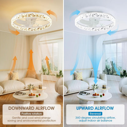 NIORSUN 50,8 cm led-ventilator met lampen en afstandsbediening app, dimbaar, laag profiel, plafondventilator voor inbouw, traploze kleurtemperatuurverandering en 6 snelheden