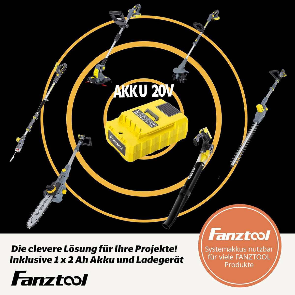 FANZTOOL 2-in-1 accu telescopische heggenschaar, hoogsnoeizaag, reciprozaag met 20 V/2 Ah Li-ion accu, snellader, 45 cm zwaardlengte, telescoopsteel tot 3,2 m, lichtgewicht zaag, ontworpen in JAPAN