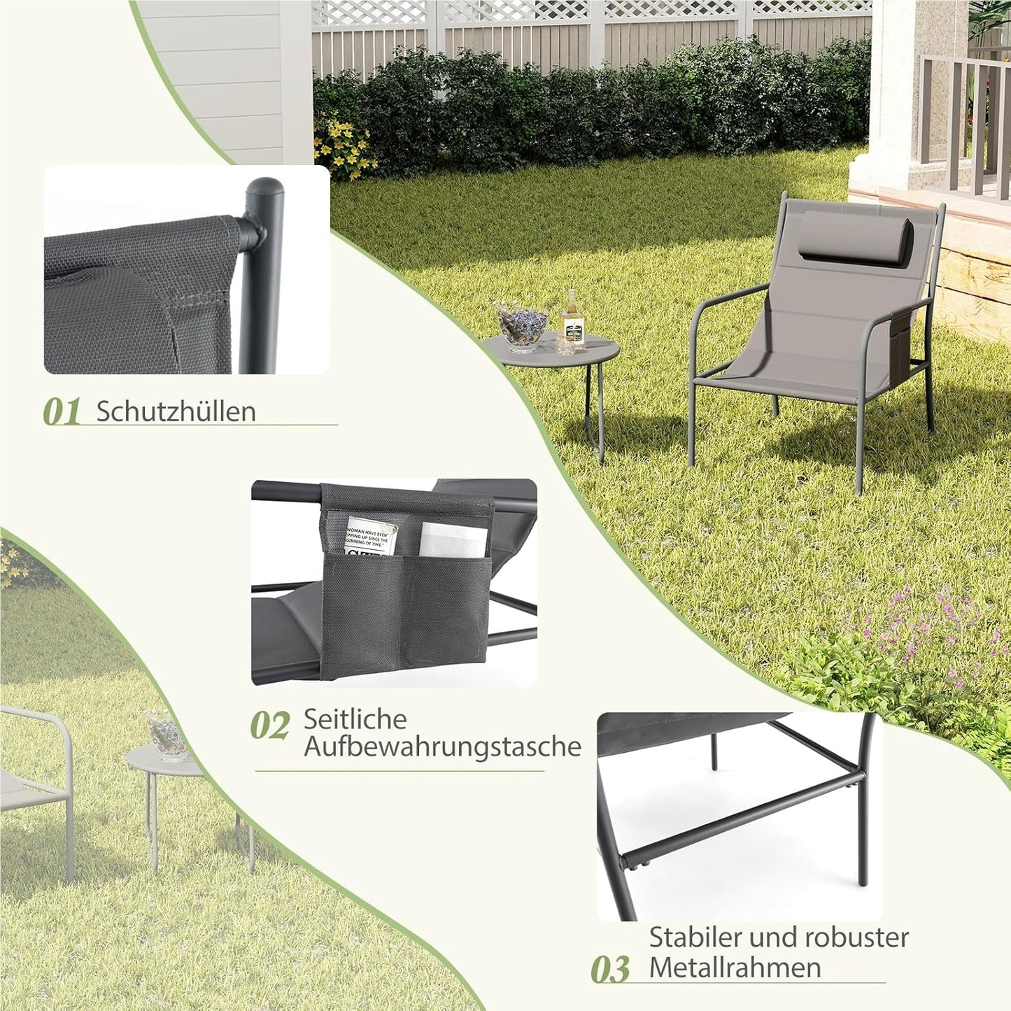 Balkonset – Tuinset – Bistroset – Loungeset – Tuinmeubelen – Ergonomische Stoelen – Stevig Metalen Frame
