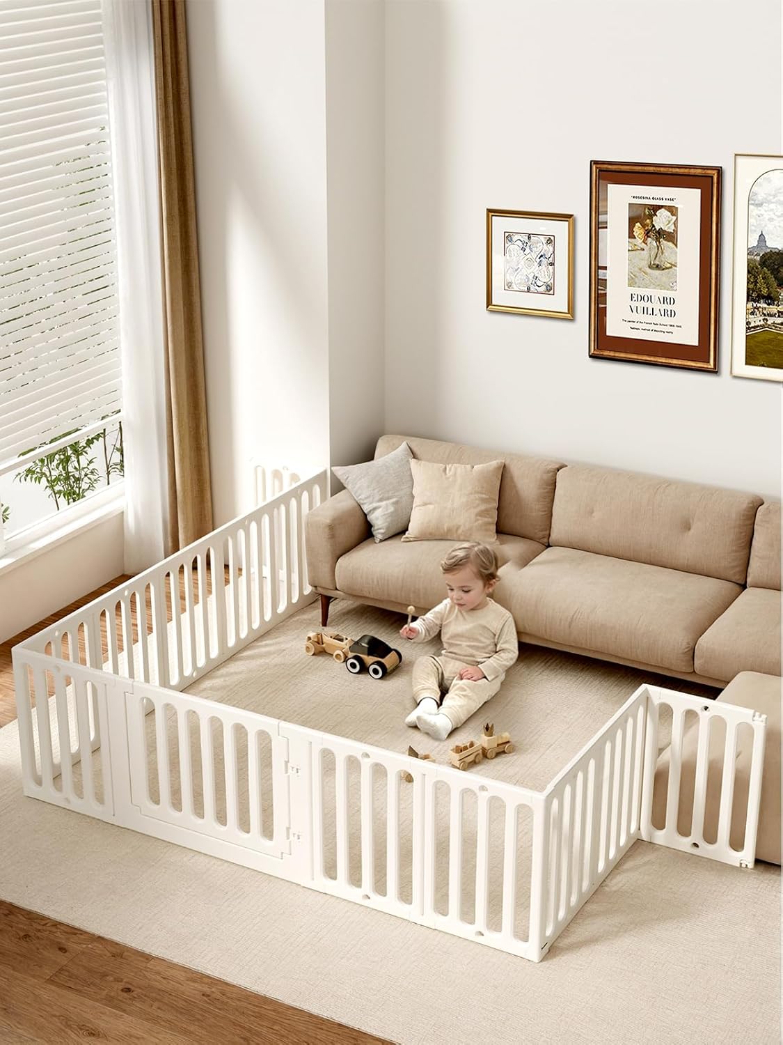 VBABY Baby Playpen for Babies Toddlers, 66 x 51 inches, Plastic Baby Play Mat for Toddler 1-3, 12 Panels Large Baby Playground, Indoor Outdoor Baby Gate, White - QUORE