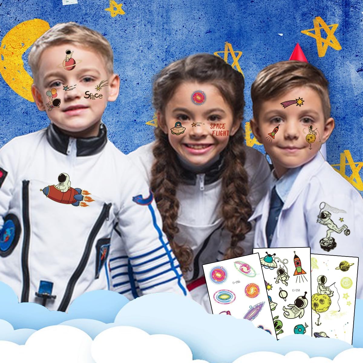 Ruimte kindertatoeages, 12 vellen lichtgevende tatoeages, heelal, kindercadeaus voor jongens van 3, 4, 5, 6, 7, 8, 9, 10 jaar, kindertatoeages, huidvriendelijk, geschikt voor de ruimte, cadeautje