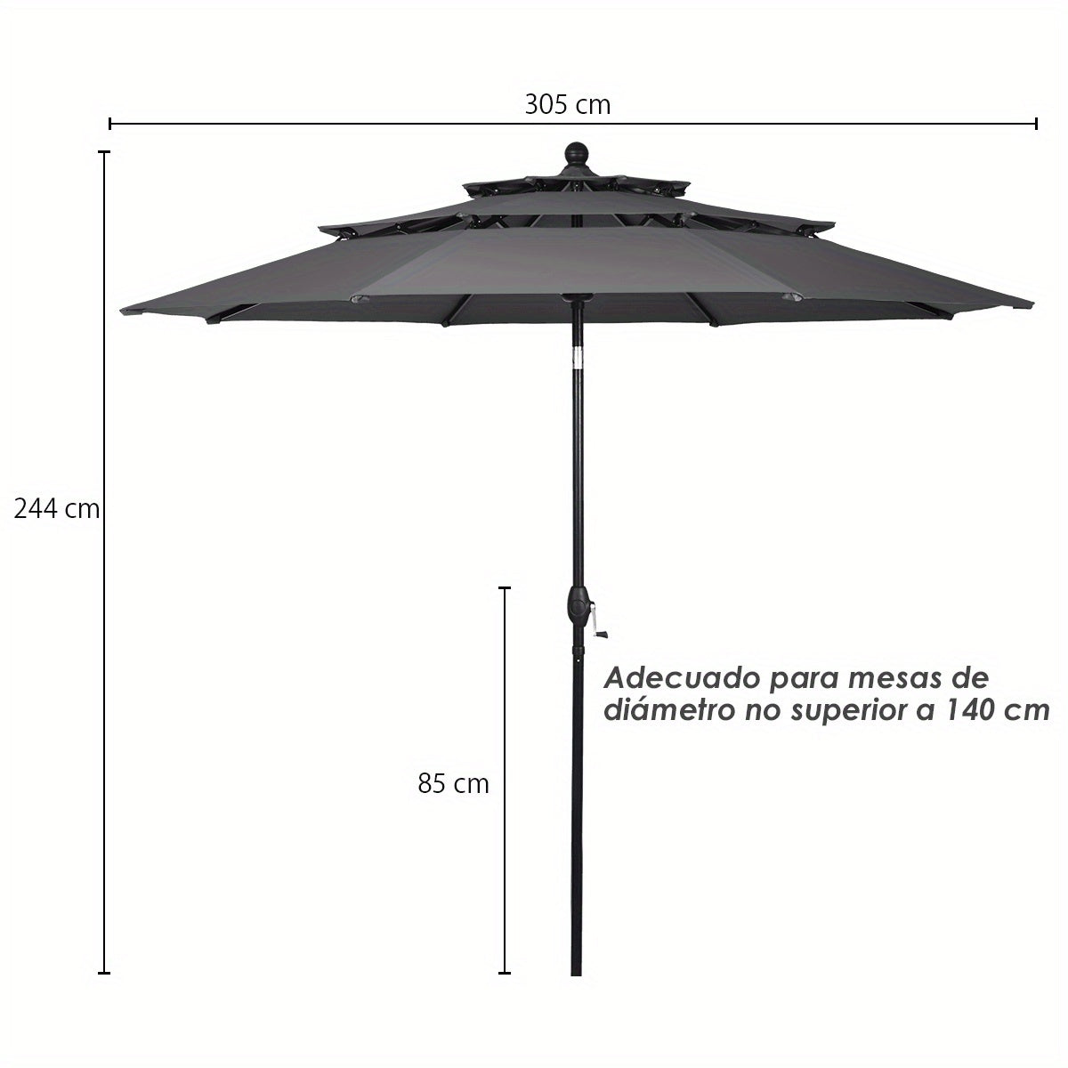 Patio Parasol – Tuinparasol – Marktparasol – Buitenparasol – Zwembadparasol – 3,05 Meter Diameter – Aluminium Frame Met Kantelfunctie
