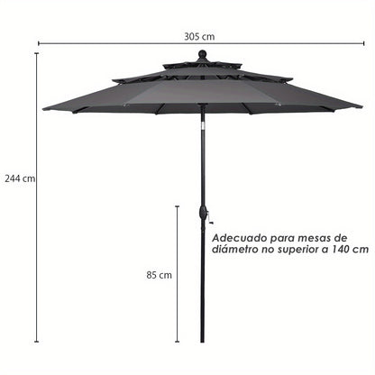 Patio Parasol – Tuinparasol – Marktparasol – Buitenparasol – Zwembadparasol – 3,05 Meter Diameter – Aluminium Frame Met Kantelfunctie