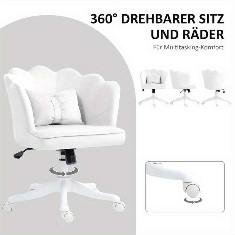 Bureaustoel – Stoel – Office Chair – Draaistoel – Kantoorstoel – Ergonomisch Design – Memory Foam Zitkussen – Verstelbare Zithoogte – 360° Draaibaar – Gewatteerde Armleuningen – Stevig Metalen Onderstel – Wit Fluweel