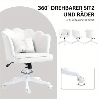 Bureaustoel – Stoel – Office Chair – Draaistoel – Kantoorstoel – Ergonomisch Design – Memory Foam Zitkussen – Verstelbare Zithoogte – 360° Draaibaar – Gewatteerde Armleuningen – Stevig Metalen Onderstel – Wit Fluweel