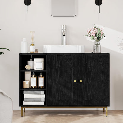 Hzuaneri Washbasin Unit, Bathroom Furniture, Under Cabinet, Extra Long, with Open Compartments and 2 Doors, Adjustable Shelf, Freestanding, For Bathroom, Black 30 x 90 x 63 cm BC09804G