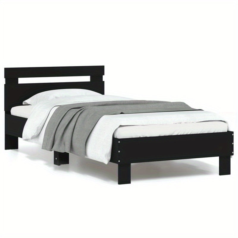 Queen Size Bed Frame with Headboard - Heavy-Duty Platform Bed, Sturdy Construction, Easy Assembly, No Box Spring Needed, Modern Minimalist Bedroom Furniture for Small Spaces - Matte Black Finish (90x190cm/35x75in) - Ideal for