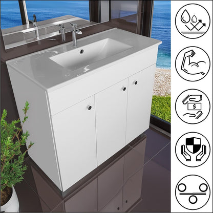 IGA washbasin with base cabinet - 80 x 84 x 40 cm basin with base cabinet for the bathroom - bathroom furniture set white high gloss - QUORE