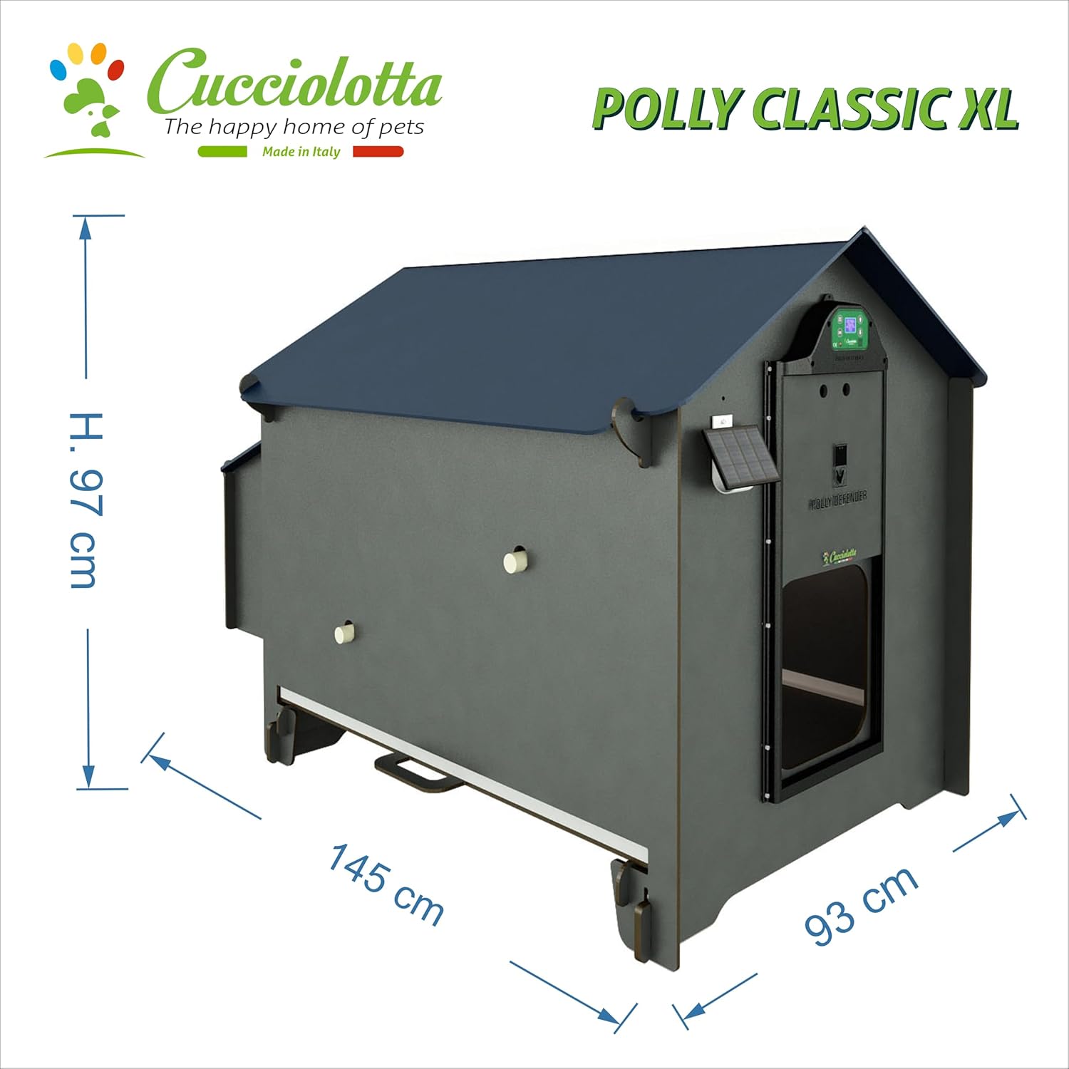 Chicken Coop for 8 Laying Hens Made of HPL Laminate, Mite Proof, Model Polly Classic Grey, Size XL, with Removable Tray, 2 Cutlery, 2 Nidi - QUORE