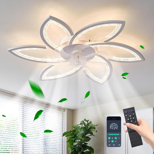 Plafondventilator met licht en afstandsbediening, moderne led-plafondventilator met variabele intensiteit, stille omkeerbare motor met windsnelheid, verstelbaar, voor woonkamer, 78 cm, wit