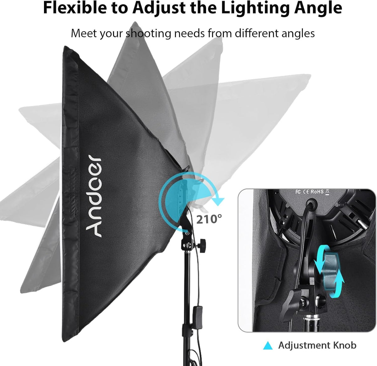 Softbox Set – Fotostudio – Studiolampen – Studioverlichting – Lichtset – 2 x 50 x 70 Cm – 2 x 80 W Tweekleurig Ledlicht 2800K-6000K – Met 2 x Lichtstatieven En Afstandsbediening
