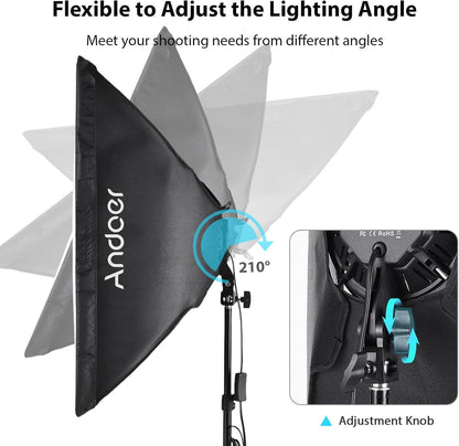 Softbox Set – Fotostudio – Studiolampen – Studioverlichting – Lichtset – 2 x 50 x 70 Cm – 2 x 80 W Tweekleurig Ledlicht 2800K-6000K – Met 2 x Lichtstatieven En Afstandsbediening