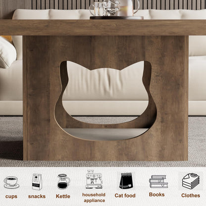 HSH Vierkante salontafel, rustieke houten salontafel voor woonkamer, boerderij middentafel met kattenhuiskussen, industriële opslag cocktailtafel voor thuiskantoor, slaapkamer, rustiek eiken, 90 cm