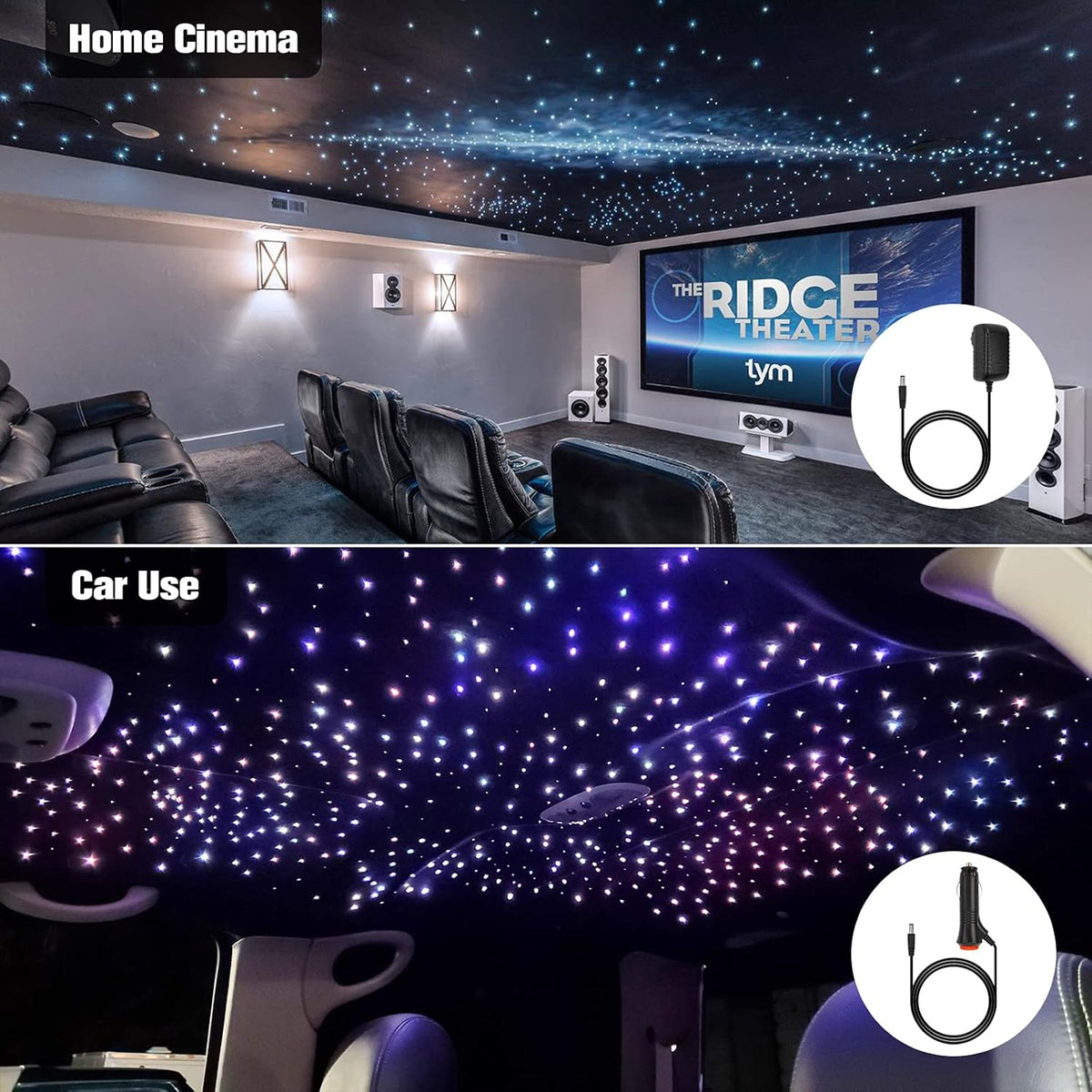 CHINLY Bluetooth 16W RGBW LED Fiber Optic Star plafondlampen kit app/afstandsbediening 550 stuks x 0,75 mm x 4 m glasvezel voor thuis / auto