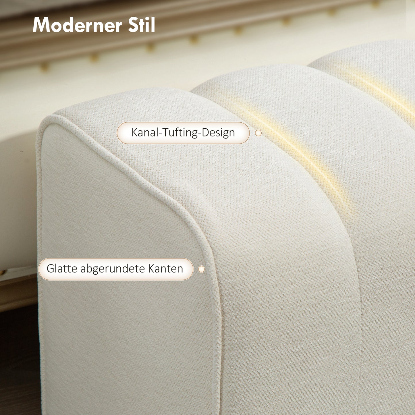 Moderne Slaapkamerbank – Voetbank – Zitbank – Meubelbank – Bedbank – Crèmekleur – Stevig Houten Frame – Voetsteunfunctie – Draagvermogen 220 kg