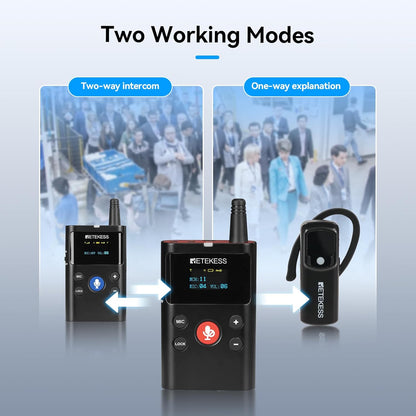 Retekess TT126 Two Way Guide System, draadloos tourgidsysteem, 280 m, heldere geluidskwaliteit, twee-weg communicatie-apparaat, voor fabriek, vergaderingen, training