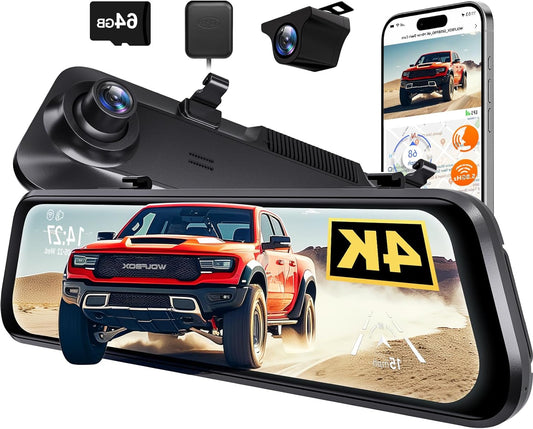 Dashcam Spiegel – Auto Camera – Rearview Camera – 4K Dashcam – Rijhulpsystemen – 12 Inch Touchscreen – Geavanceerde ADAS Veiligheidssystemen - QUORE