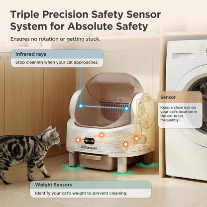 Gimars Open Top Design Zelfreinigende Kattenbak, Automatische Kattenbak voor Meerdere Katten & Senior Katten, App Control met Veiligheidssensoren, Lage Geur, Inclusief Vuilniszakken & Kattenbak