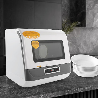Mini-tafelvaatwasser, kleine vaatwasser, vaatwasser, vaatwasser, vaatwasser voor kleine keukens en appartementen, 4-6 sets met touch-bediening, 800 W, restwarmte drogen, luchtkoeling ruimtebesparend