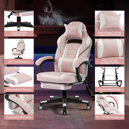 Gamingstoel – Gamenstoel – Bureaustoel – Speelstoel – Ergonomische Fauteuil – Verstelbare Hoogte – Massagefunctie Rugsteun – Voetsteun – Draagvermogen 136 kg – PU Leer