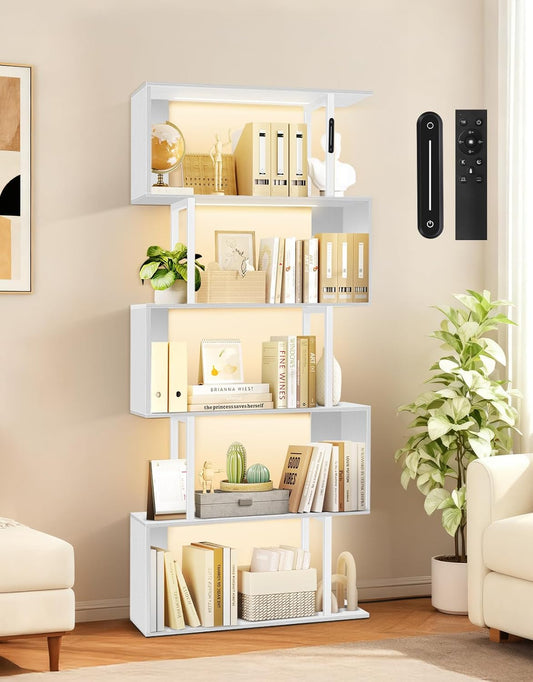 Geometrische S-Vorm Boekenplank Met 5 Niveaus Met Verlichting, Moderne Displaykast Voor Woonkamer, Slaapkamer, Kantoor