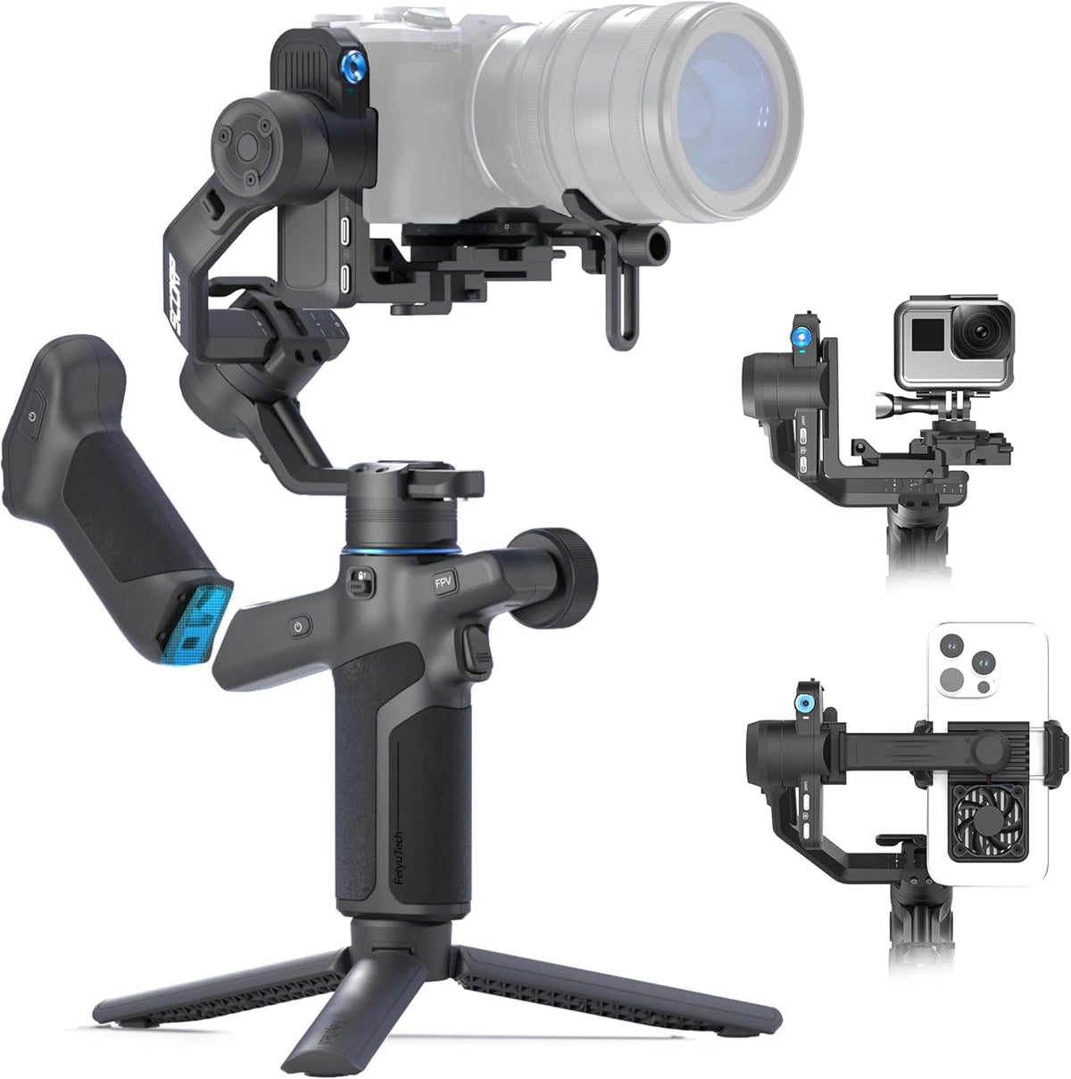 FeiyuTech [Officieel] SCORP Mini 3 Pro – All-in-One 3-Axis Gimbal met afneembare afstandsbediening, voor Camera, Smartphone & Action Cam, Portret & Landschap, Gezichtsherkenning