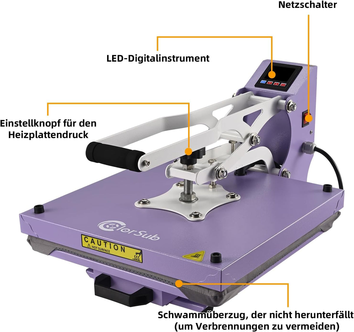 ColorSub Warmstempelmachine, digitale hittepers, 38 x 38 cm, sublimatiepers, teflon warmtepers, T-shirt, kleding, transfertas, 1600 W