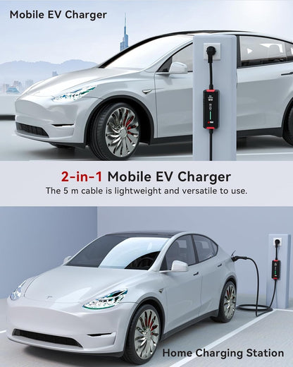 Oplader Type 2 – Elektrische Autolader – EV Oplaadkabel – Laadkabel – EVSE Kabel – 3,6 kW Vermogen – Uitgestelde Laadstart & Instelbare Laadstroom 6-16A – IP65 Waterdicht – 5 Meter Met Draagtas