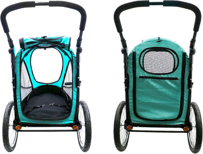 Petique Trailblazer Jogger Hondenwagen voor middelgrote honden & katten, luchtbanden, verstelbare handgreep, Pee Pad, 3 lijnen, regenhoes, fietsadapter - Kleur: Neptune