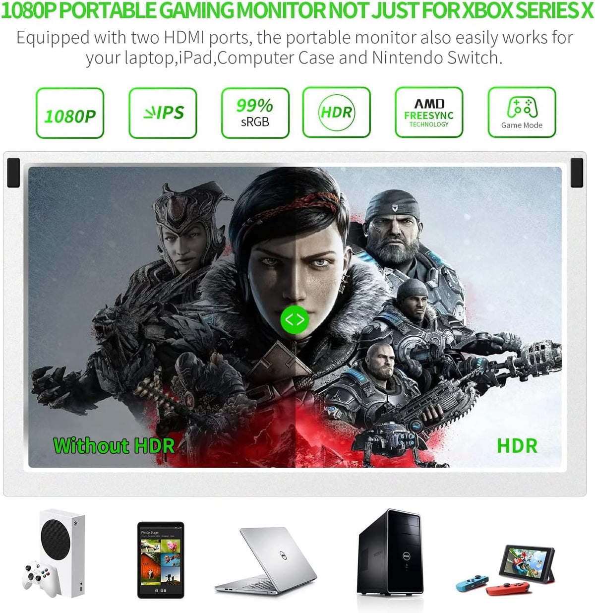 G-STORY 12,5 inch gaming-display, voor Xbox Series S, FHD 1080P draagbare monitor met IPS, HDMI, HDR