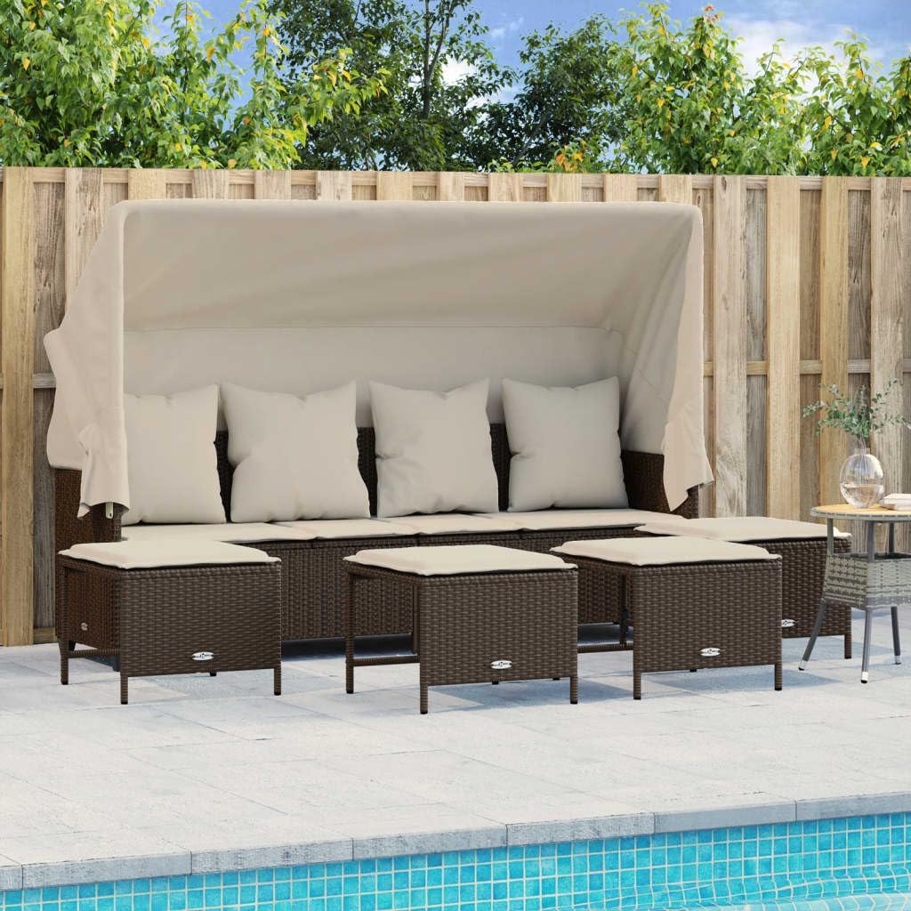 vidaXL 5-Piece Lounge Set with Cushions Poly Rattan Brown, Garden Set, Garden Furniture, Patio Set, Garden Furniture, Lounge Sofa, Lounge Set Garden - QUORE