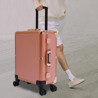Cosmetic Trolley with Mirror - Makeup Suitcase and Cosmetic Case - Storage Cart Beauty Rolling Train Case KuNstler Travel Bag with 4 Wheels (Rose Gold) - QUORE